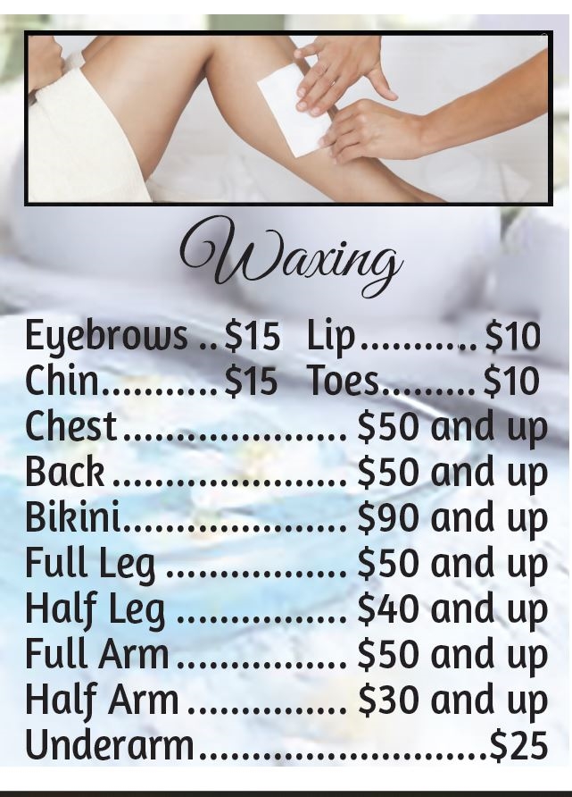Waxing service options and prices at Pace Massage